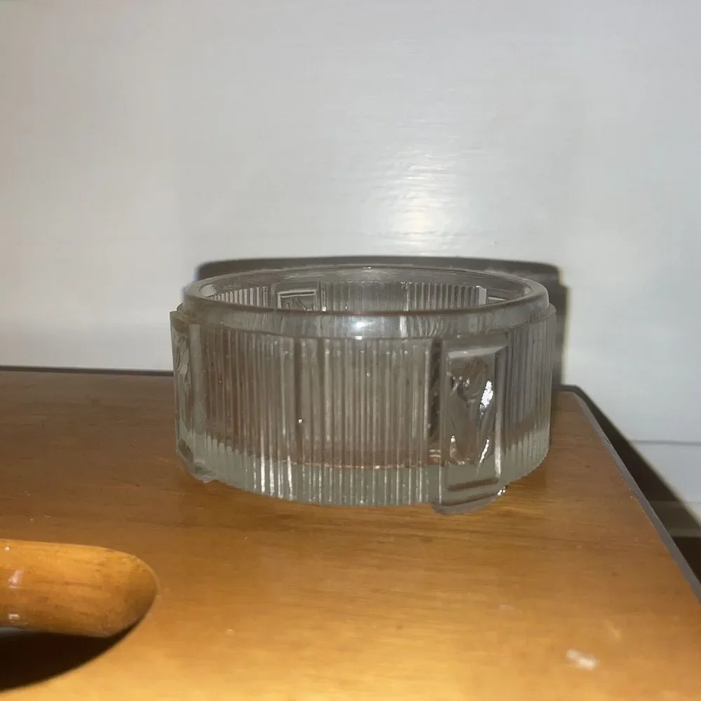 Vintage Vanity Footed Art Deco Ribbed Glass‎ Powder Jar trinket